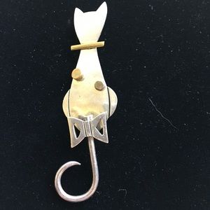 Vintage Cat Brooch 3" SS .925 Tail Wags